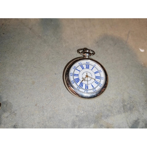 388 - Steel Pocket Watch New Battery Working