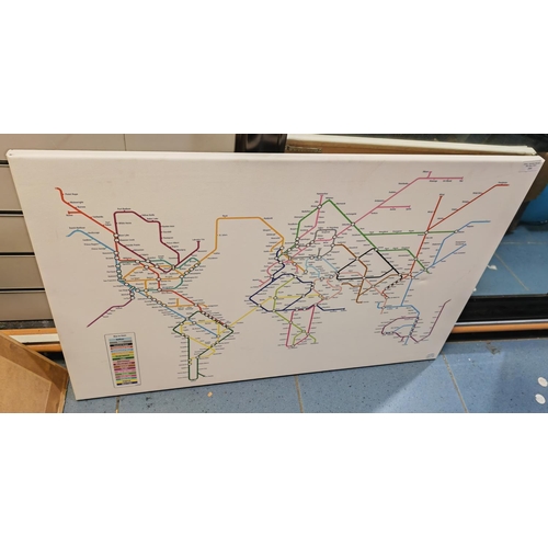 101 - Framed London Underground Map Of The World 87Cm X 56Cm