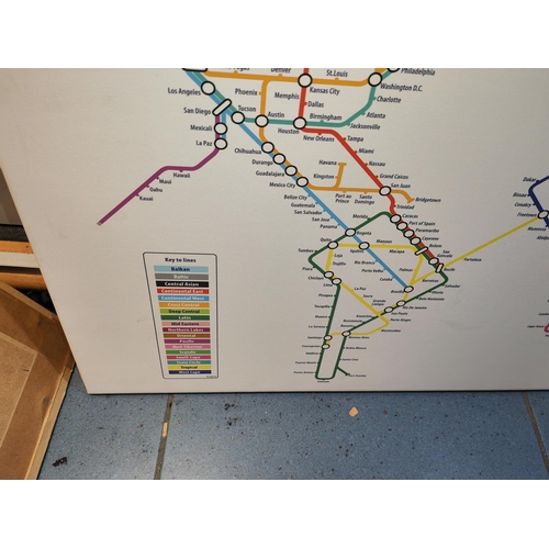 101 - Framed London Underground Map Of The World 87Cm X 56Cm