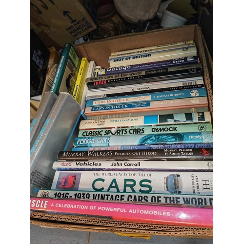 675 - 3 Boxes Of Motor Car & Motorsport Books, Brochures & Motoring Ephemera Inc Signed Murray Walker