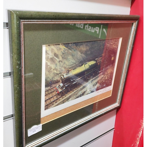 121 - Framed Print Of A Train Wet Signed By Terence Cuneo Commission By The Post Office For Special Stamps