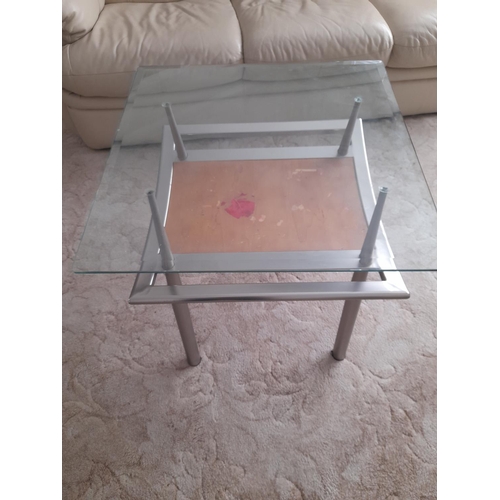 743 - Matching Designer Glass Topped Side Table Wooden Insert Needs Tidying