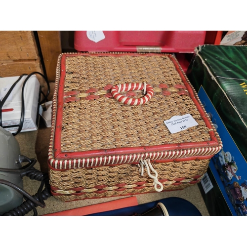 159 - Vintage Wicker Sewing Box With Contents