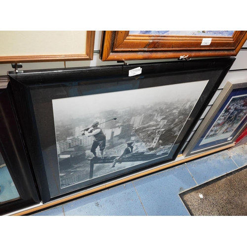 229 - 2 Mirrors One Square One Round Plus A Framed Print Of Golfers On Rafters + Framed Print Of England R... 