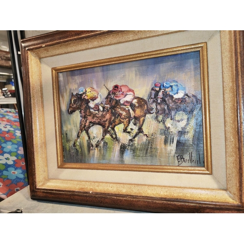 335 - Oil Painting On Canvas By French Artist Etienne Bailleul (1943-2019), Horse Racing Study, Signed, Fr... 