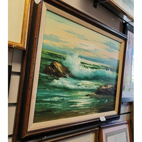 111 - Original Seascape Oil Painting In Frame, Signed Possibly Hoi Chocu Or Chow, Frame Approx. 24 X 20