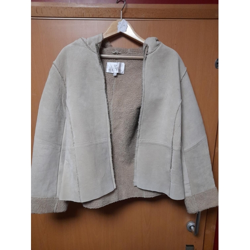 28 - Beige Suede Jacket With Hood Ladies Size 14