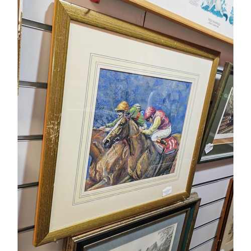 115 - Framed Pastel Of A Group Of Jockeys