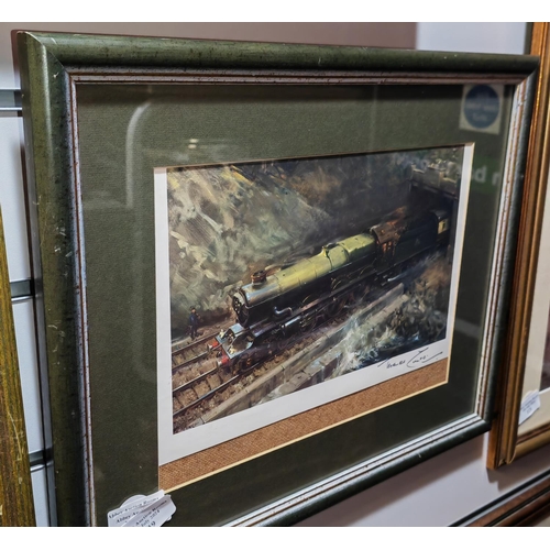 119 - Framed Print Of A Train Wet Signed By Terence Cuneo Commission By The Post Office For Special Stamps