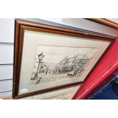 122 - Framed Drawing Of A Street Scene Signed