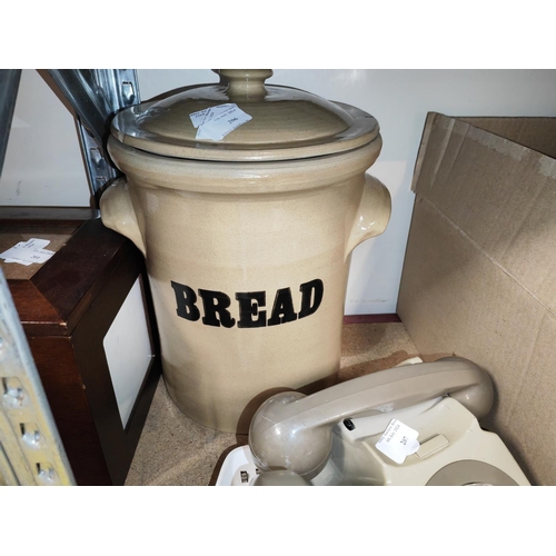 206 - Large Vintage Stoneware Bread Bin Chip To Lid