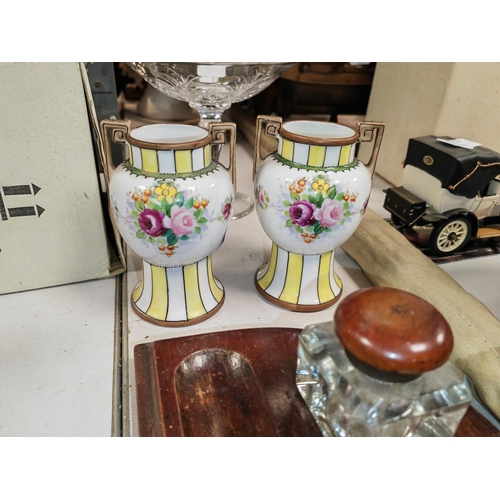 472 - Mint Condition Pair Of Hand Painted Noritake Art Deco Vases