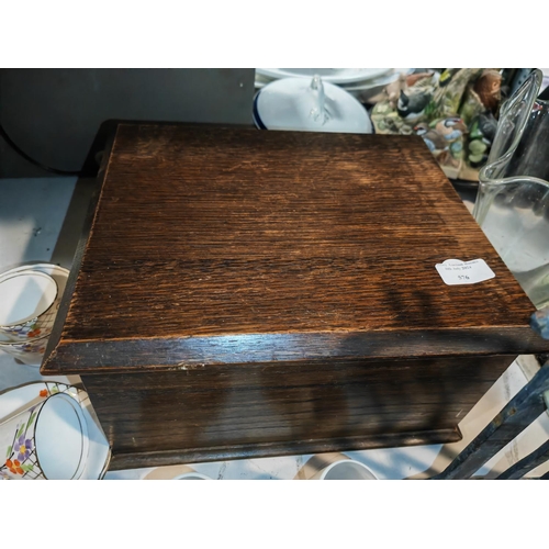 576 - Antique Oak Box With Antique 1841 Life Of Christ Book, Along With Cross, Brass Candlestick Religious... 