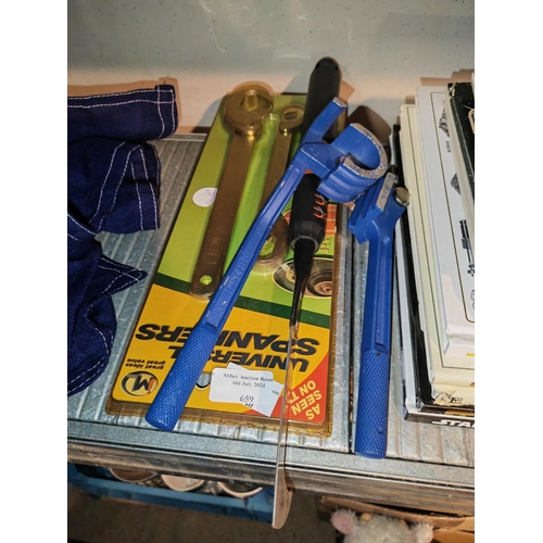 659 - 3 Tools Including Pipe Bender, Spanner Etc