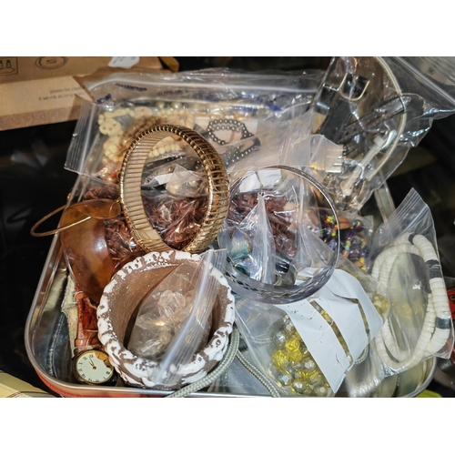 328 - Box Of Treasures Including Costume Jewellery, Watches (Untested) & A Camera