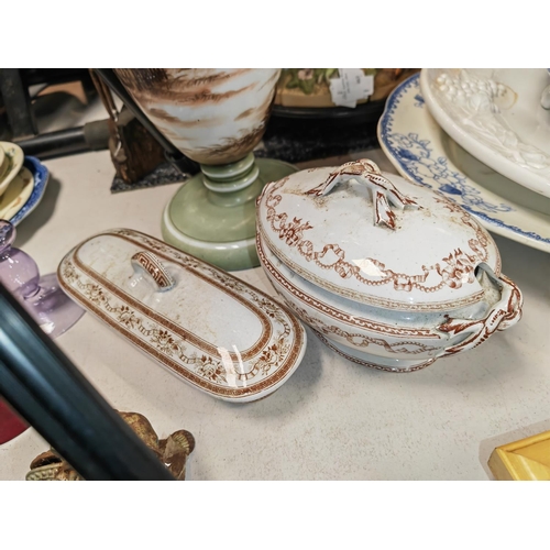 447 - Selection Of China Including Tureen With Broken Foot, 2 Large Serving Plates Plus 2 Other Lidded Pot... 