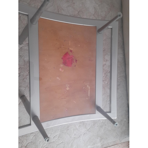 808 - Matching Designer Glass Topped Side Table Wooden Insert Needs Tidying