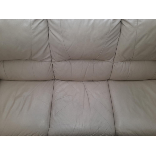 814 - Cream Leather 3 Seater Sofa Showing A Little Wear And A Few Cat Scratches