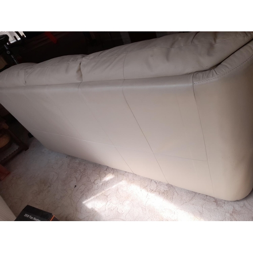 814 - Cream Leather 3 Seater Sofa Showing A Little Wear And A Few Cat Scratches