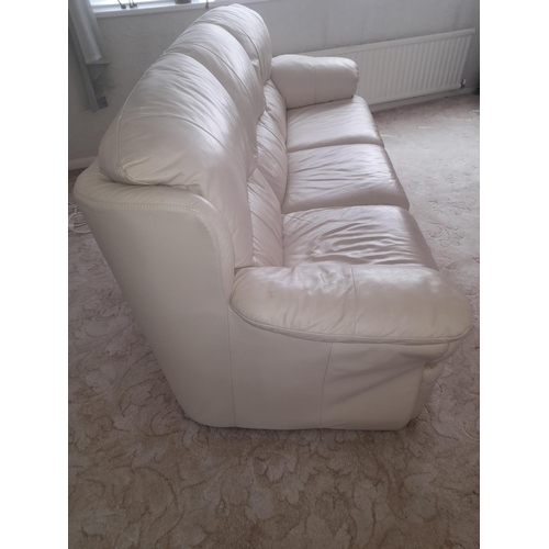 815 - Cream Leather 3 Seater Sofa