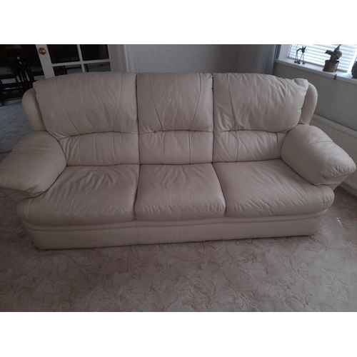 815 - Cream Leather 3 Seater Sofa