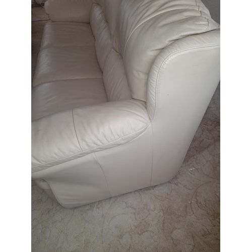 815 - Cream Leather 3 Seater Sofa