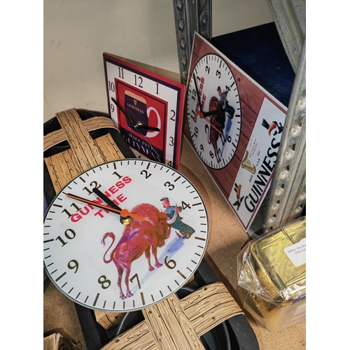 154 - 3 Guinness Clocks Plus A Bar Glass Plaque