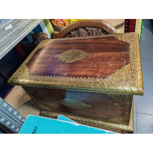 263 - Large Brass Bound Mahogany Carved Box