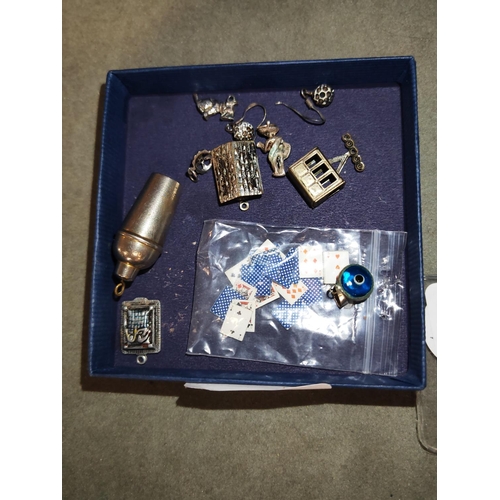 349 - Job Lot Of Miniature Items Charms, Cocktail Shaker With Dice Inside, Miniature Playing Cards Etc