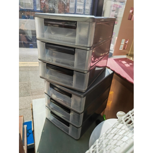 57 - 2 Grey Plastic 3 Draw Storage Units