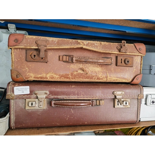 32 - 2 Small Brown Suitcases 1 With Tools And 1 With Games