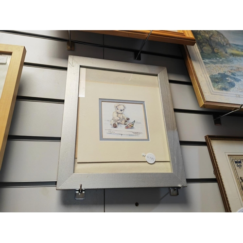 104 - Framed Print Of Street Scene + Small Frame Print Of A Teddy Bear