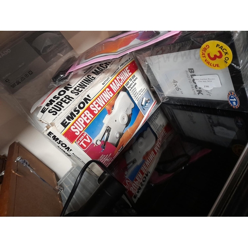 190 - Small Box Of Assorted Items Including A Pump, Hand Sewing Machine, Ipad For Spares Etc