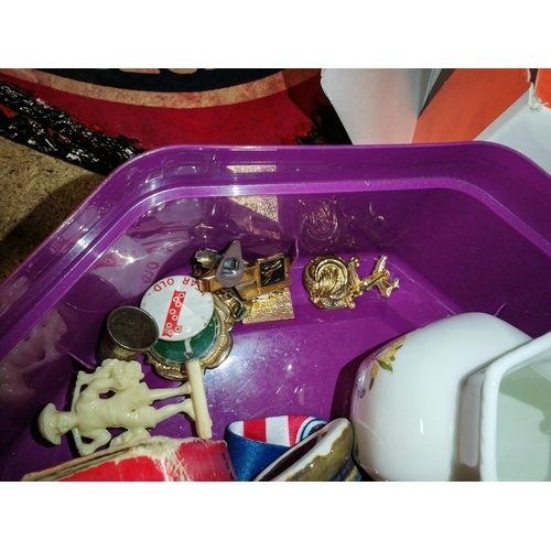 206 - Box Of Treasures Including Opera Glasses, Badges & A Cigarette Lighter