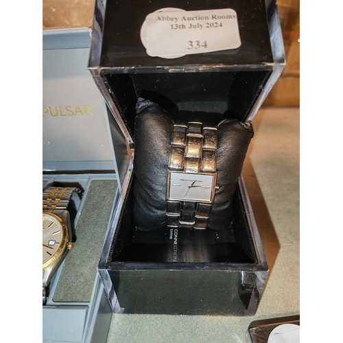 334 - 4 Men'S Watches All Boxed Including Pulsar, Daniel Hechter, Limit And French Connection 3 Working 1 ... 