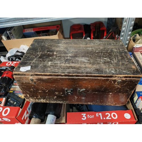 612 - Wooden Box Of Tools Including Hammers And Hand Drills