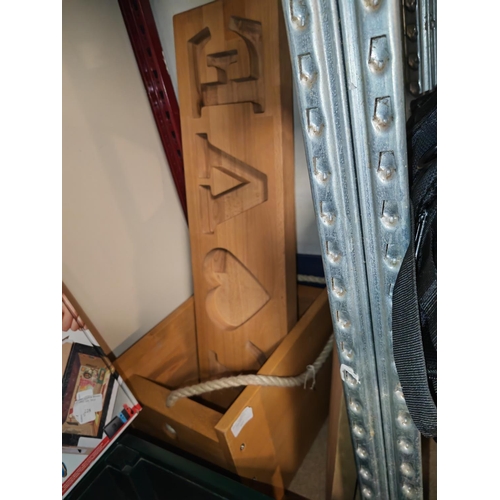 227 - Large Handmade Solid Beechwood Carry Box And Large Carved Love Sign