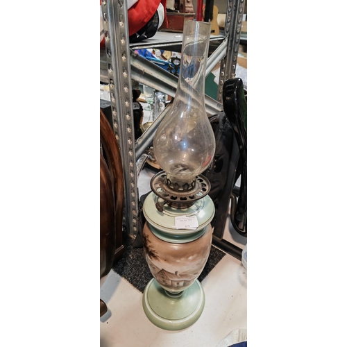 423 - China And Glass Oil Lamp Slight Damage