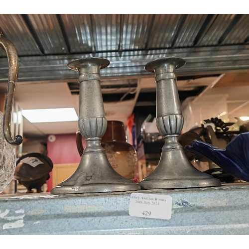 429 - Pair Of Pewter Candlesticks