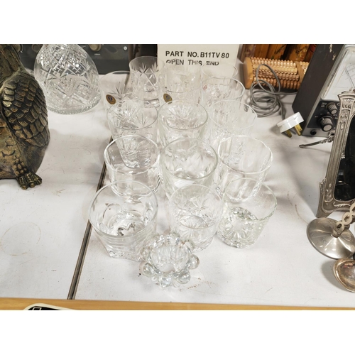 451 - Selection Of Various Drinking Glasses Including Polish And Etched Plus A Candle Holder