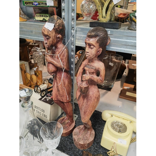 457 - 2 Large African Carved Lady And Man Figures