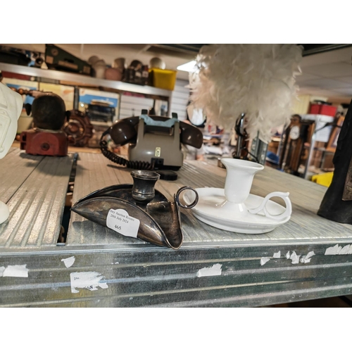 465 - Pair Of Vintage Chamber Candle Sticks One China One Silver Plated