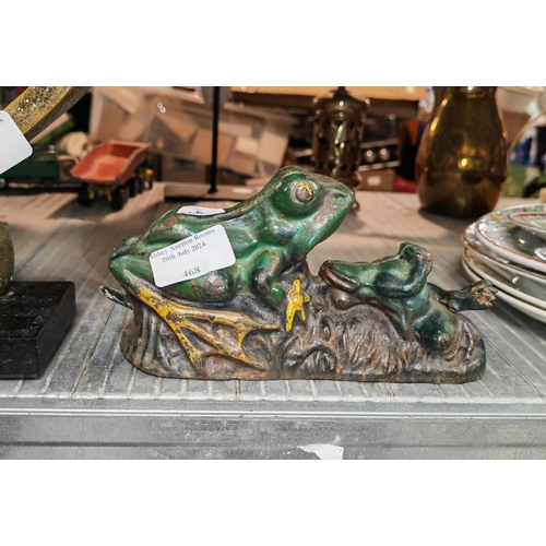 468 - Cast Iron Mechanical Frog Money Box Working