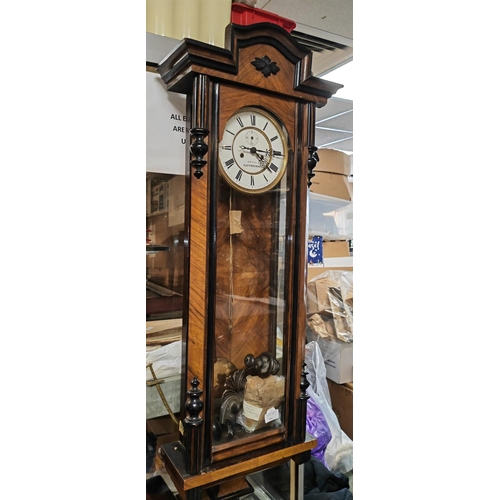 544 - Large Pittar Eastbourne Regulator Wall Clock With Pendulum, Weights And Key