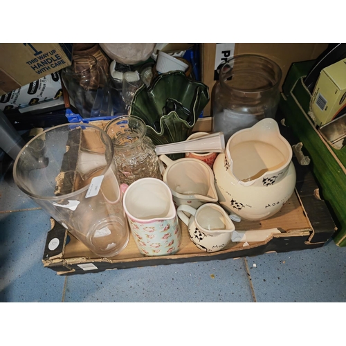 665 - Tray Of China And Glass Including Jugs And Some Vases