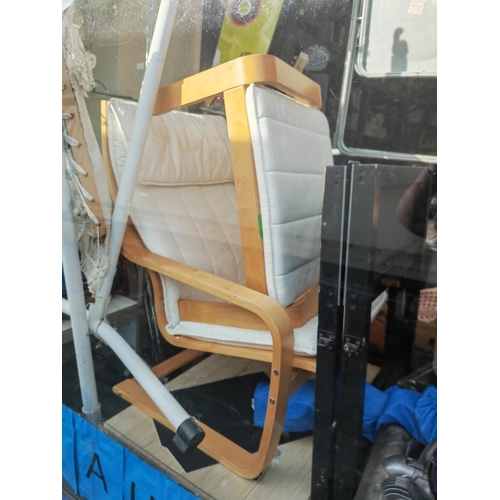 70 - Ikea Pong Unholstered Chair With Foot Stool