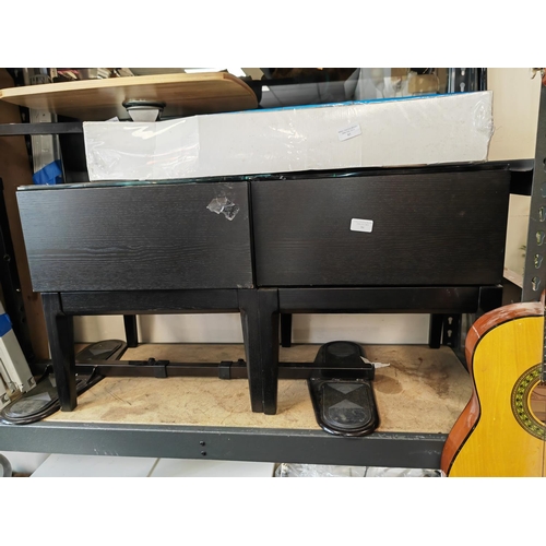 86 - 2 Black Glass Topped Bedside Tables