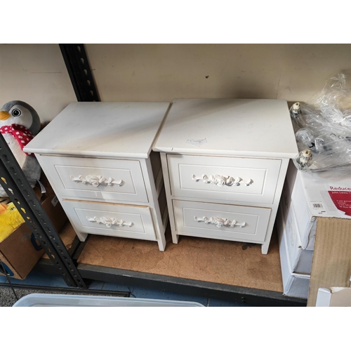 87 - Pair Of White Bedside Cabinets With Rose Petal Door Handles