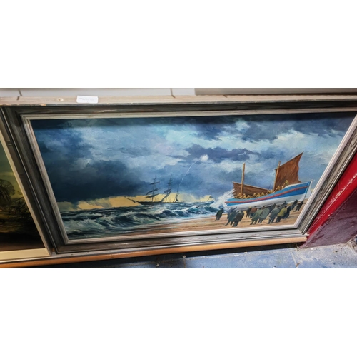 117 - Large Oil Painting By Finch, Framed, Boat And Beach Scene
