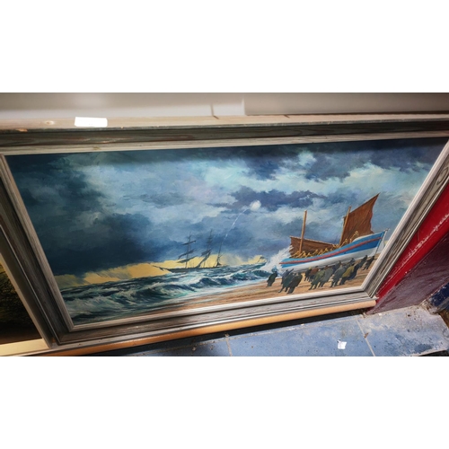 117 - Large Oil Painting By Finch, Framed, Boat And Beach Scene